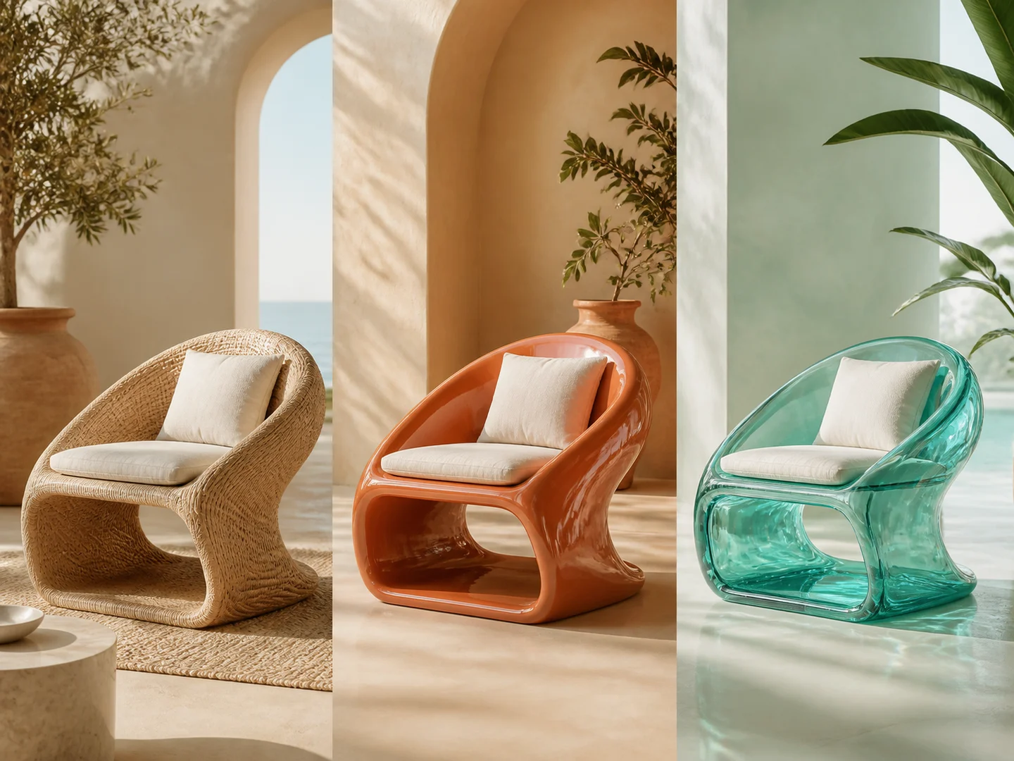 A lounge chair explored through several material directions
