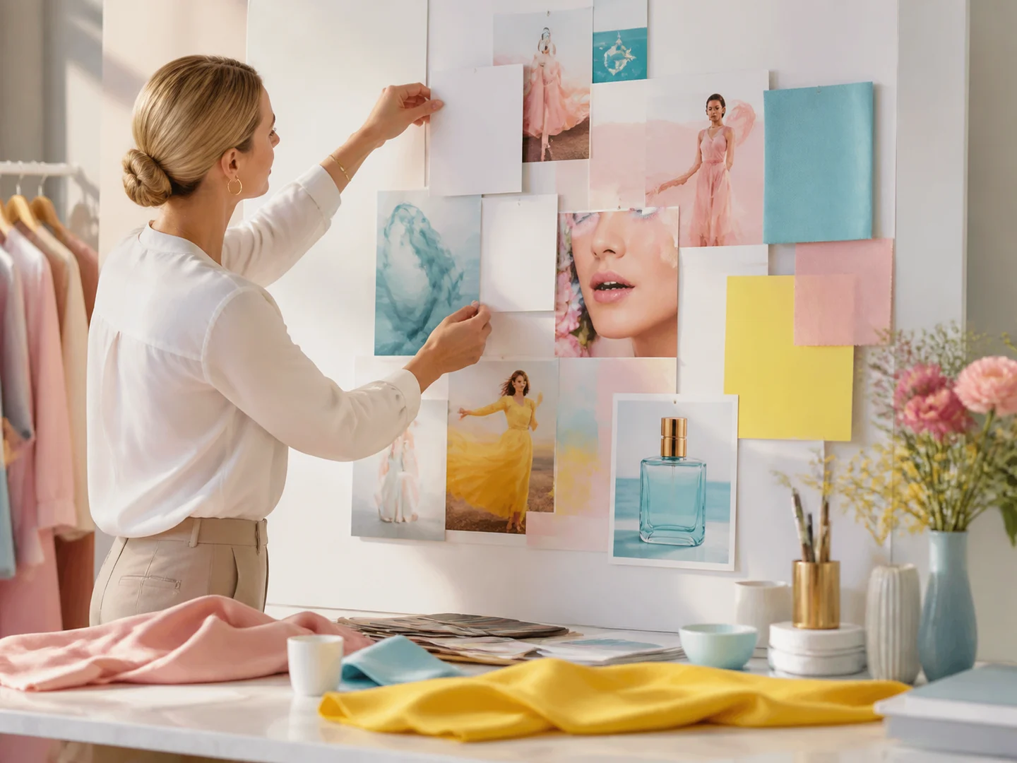 A creative director arranging references for an AI image