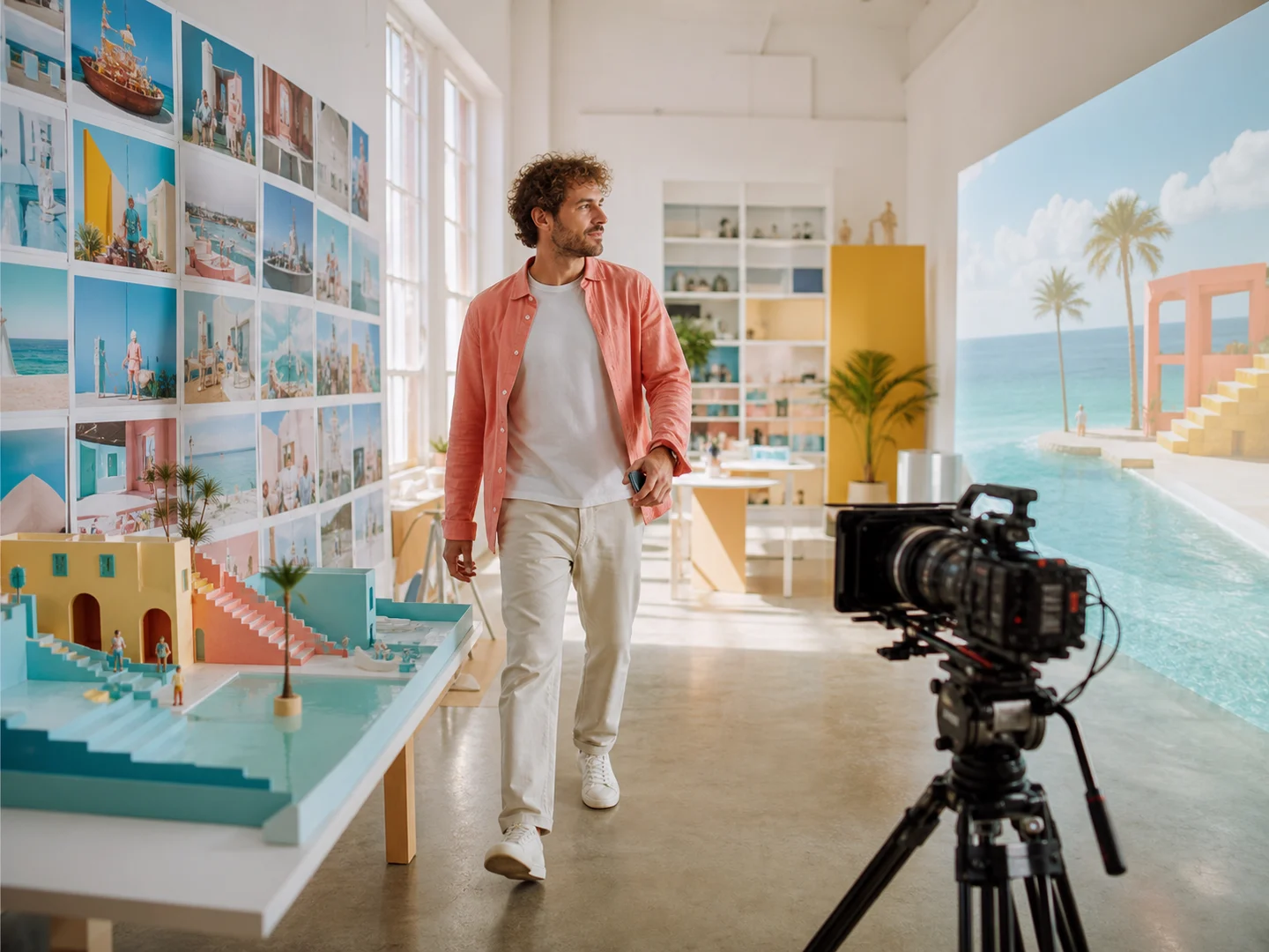 A producer moving between connected video input workflows