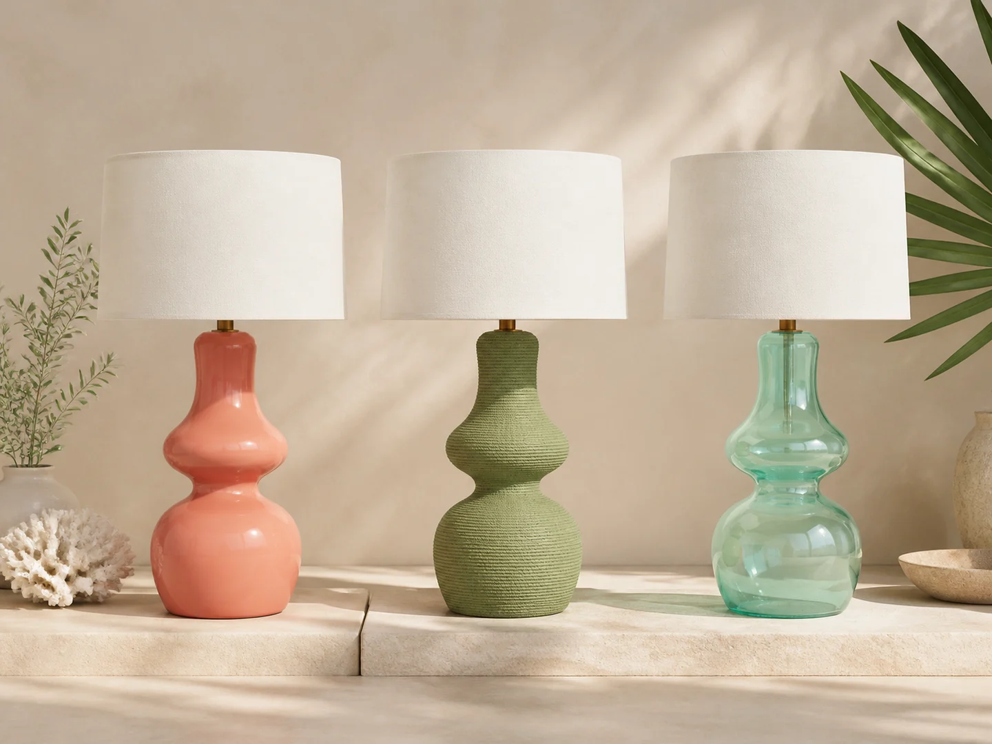 One lamp silhouette rendered in three related materials