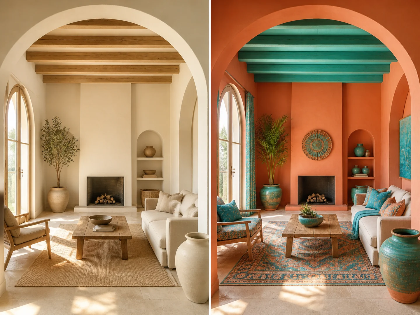 A Mediterranean room transformed while retaining its architecture