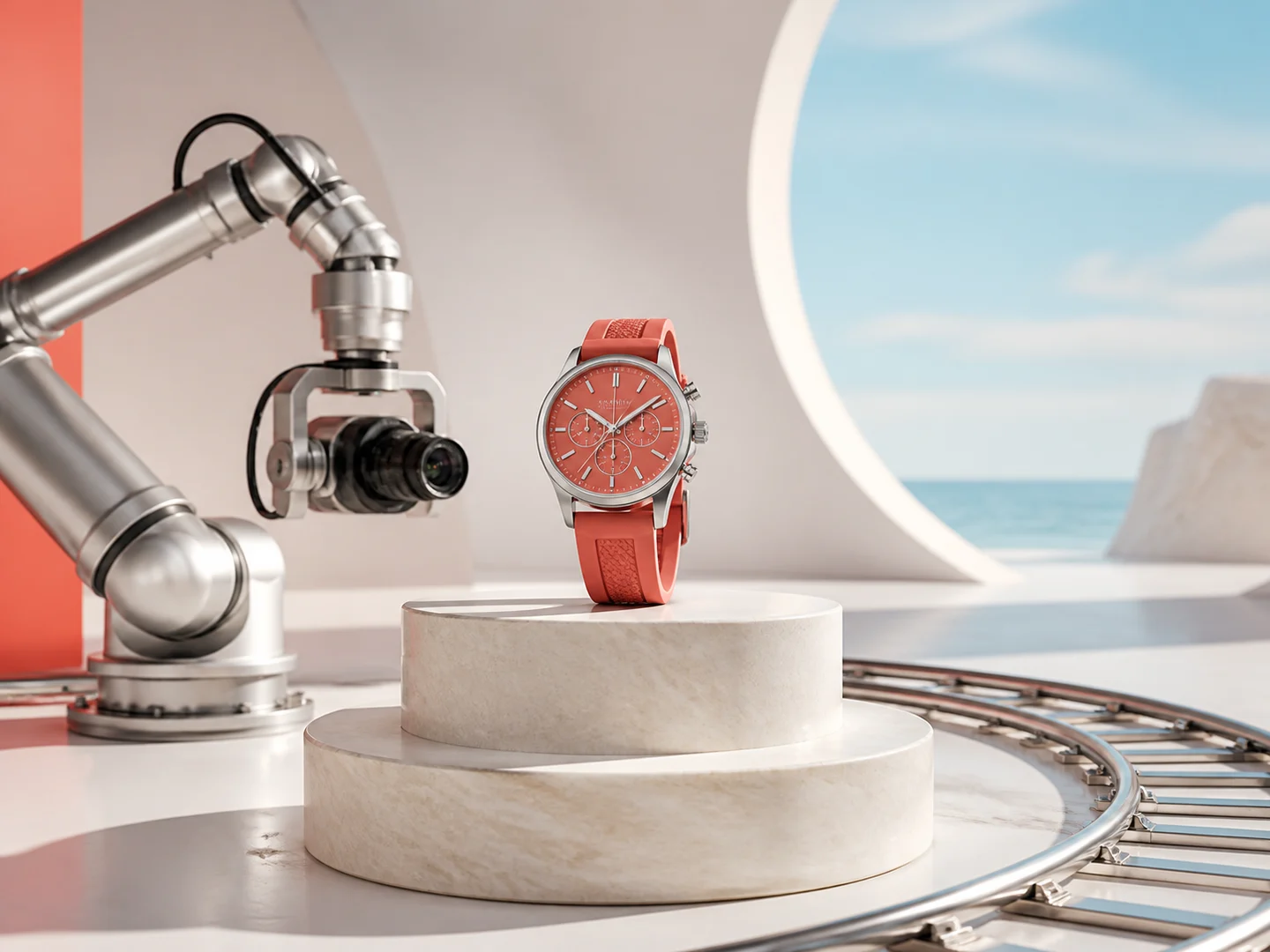 A robotic camera performing a measured product orbit