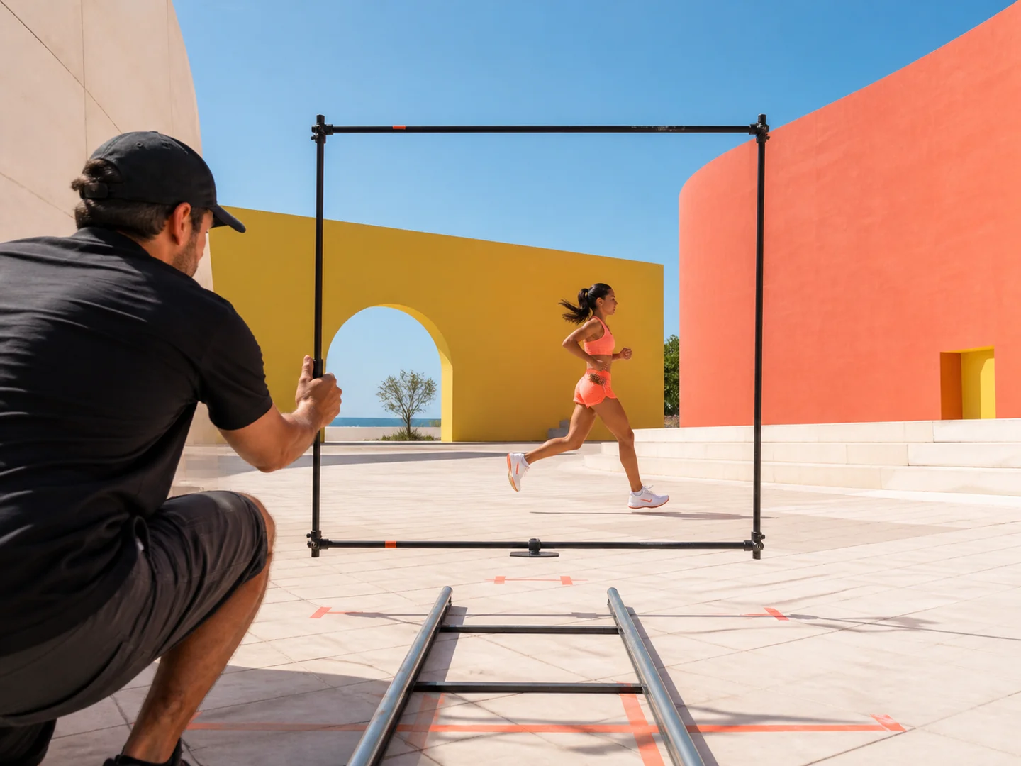 A runner filmed within a controlled output frame
