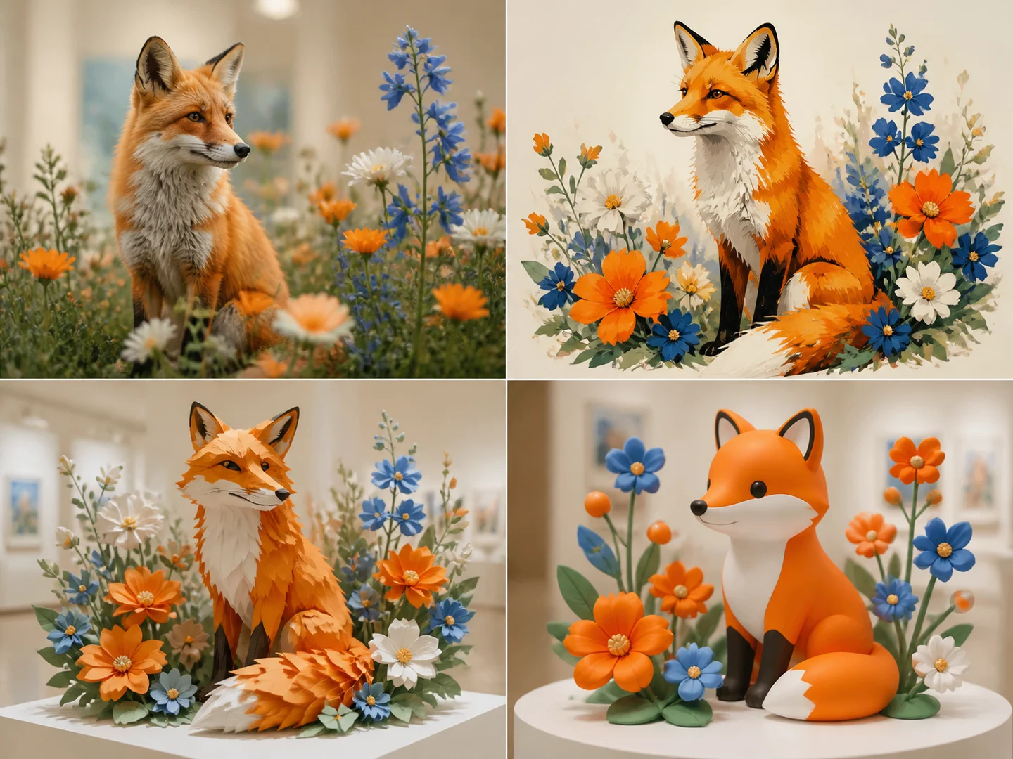 A fox interpreted through several image-making strengths